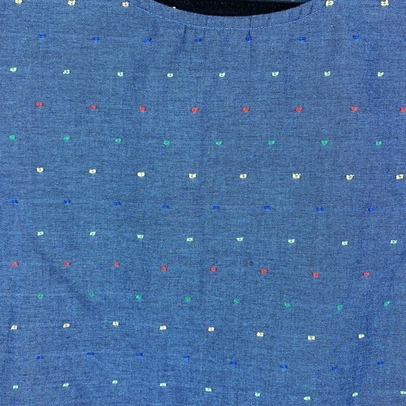 Drew Cotton Blend Blue Blouse With Ruffled Sleeves & Embroidered Dots- Sz Small - Picture 3 of 8